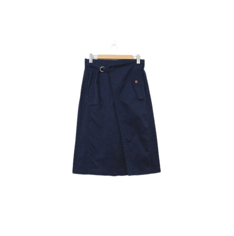 Back to Green-復古長裙 深藍色 斜口設計 M-05//vintage skirt - 裙子/長裙 - 棉．麻 