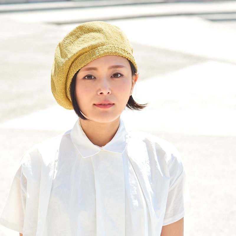 MADE in JAPAN Sustainable Washi Paper Summer Beret for Men & Women - หมวก - กระดาษ สีเหลือง