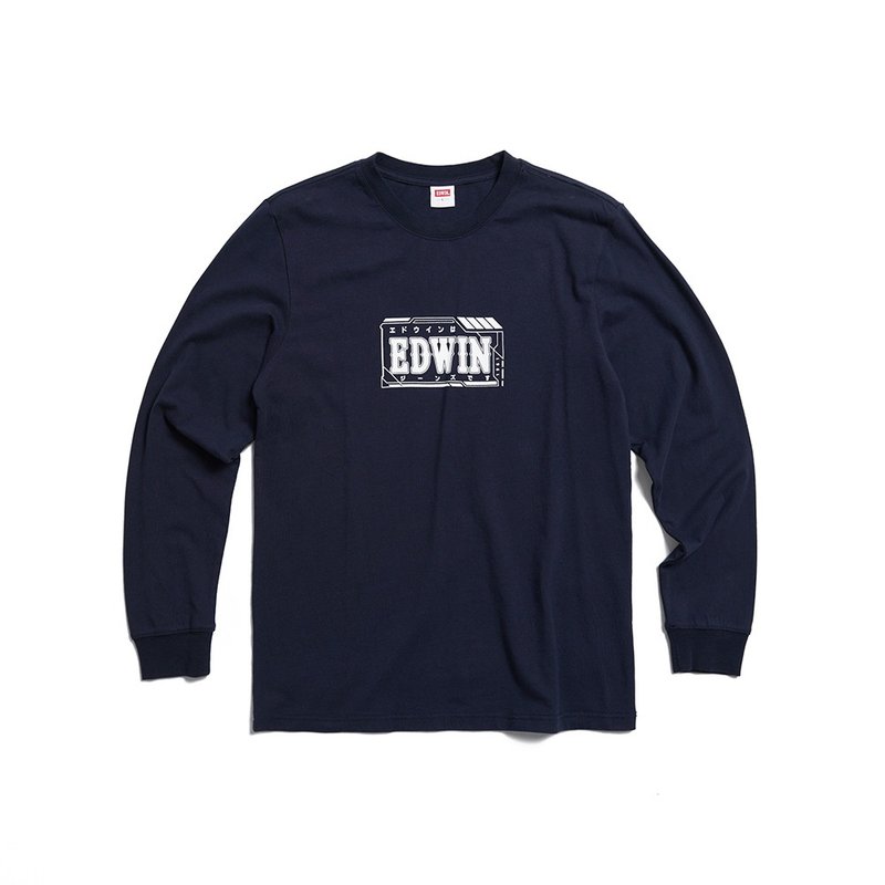 EDWIN 東京散策系列 未來視窗長袖T恤-男女款 (丈青色) - 男 T 恤 - 棉．麻 藍色