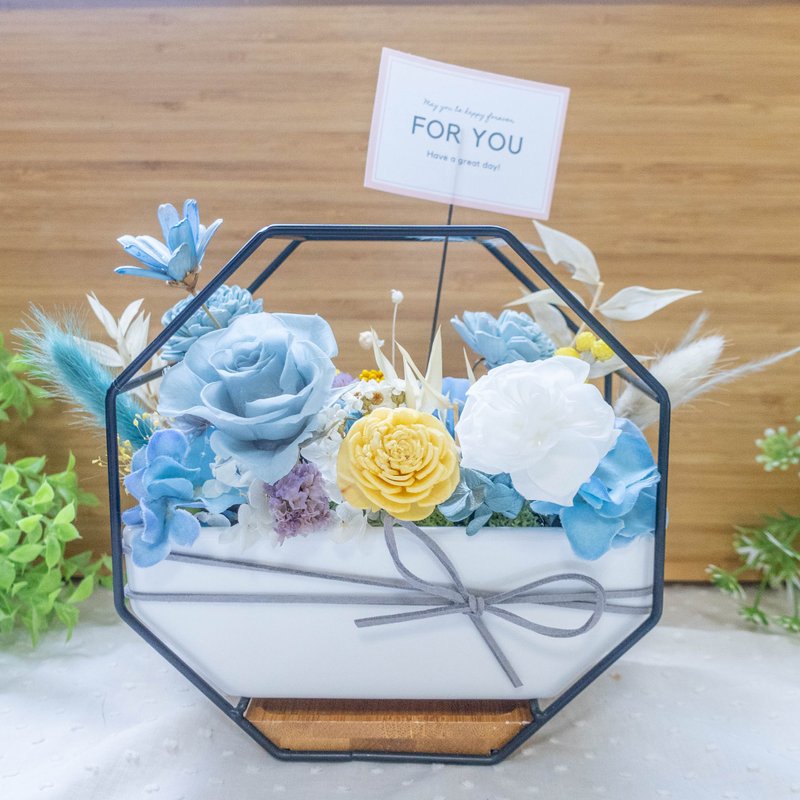 Preserved Flower Gift Iron Frame Pot - Sky Blue Moment - Dried Flowers & Bouquets - Plants & Flowers Blue