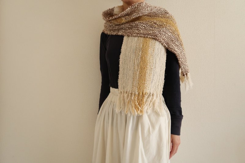 手織りマフラー　wool　chocolate×milk　gift　情人節　春節　生日禮物　Shawl (S) 51 - 絲巾 - 羊毛 咖啡色
