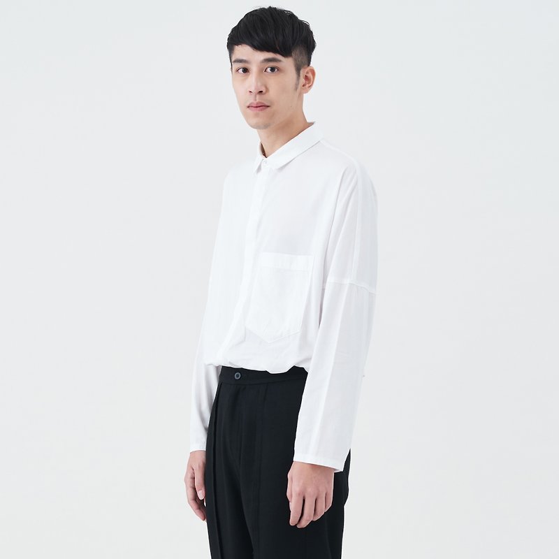 TRAN - dropped shoulder shirt - Men's Shirts - Cotton & Hemp White