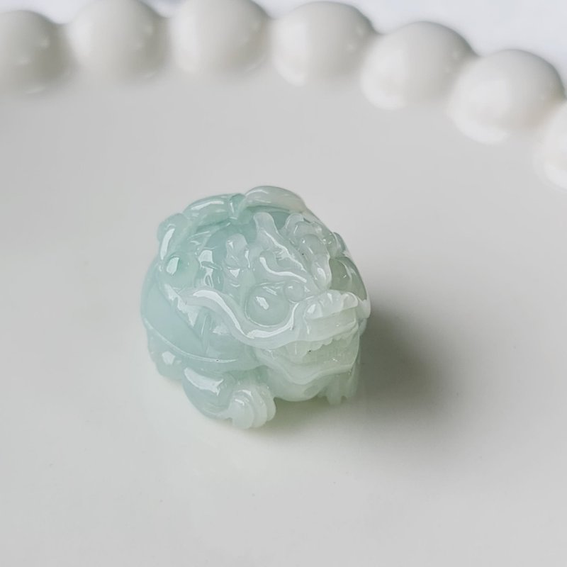 Thin waxy sky blue dragon turtle pendant | Natural Burmese jade A grade jadeite - สร้อยคอ - หยก 