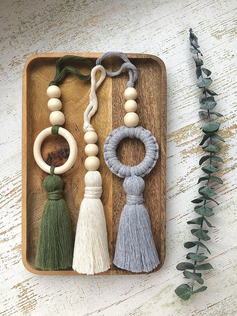 Door knob hanger, wood bead tassel. Beaded hangers, large tassel decor