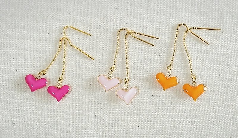 pastel mini heart pierced earrings or clip-on earrings ・pink, baby pink, orange - ต่างหู - เรซิน สึชมพู