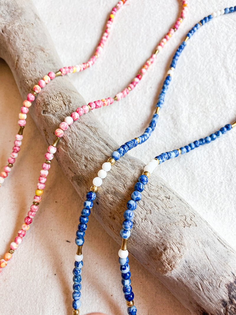 Pink and Blue Beads Necklace - Made to Order - Stone and Beads - Bracelets - Stone Pink