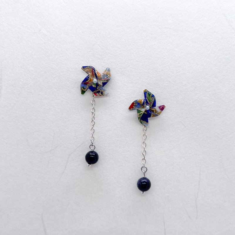 Chearrings | Japanese Japanese origami windmill earrings | Style W003 | Two-wear - Earrings & Clip-ons - Paper Blue