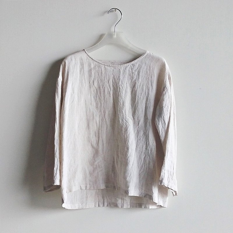 Linen three-quarter sleeve shirt linen rice - เสื้อผู้หญิง - ผ้าฝ้าย/ผ้าลินิน 