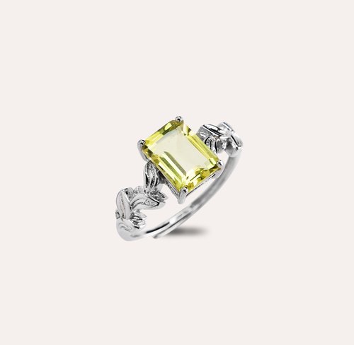 安珠 AND JEWEL 每天配戴的天然寶石 安珠 檸檬晶 黃色 綠色 長方 6*8mm 戒指 自然系列 Vine 寶石銀