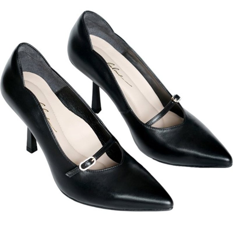 Heel Revolution 8.5cm Small Diamond Thin Square Root High Heels—Classic Black - รองเท้าส้นสูง - หนังแท้ สีดำ