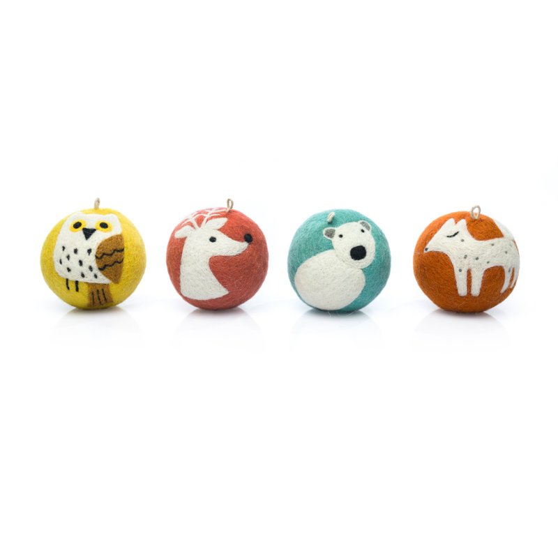 聖誕吊飾－純羊毛烘衣球－動物組(4件組) - 擺飾/家飾品 - 羊毛 多色