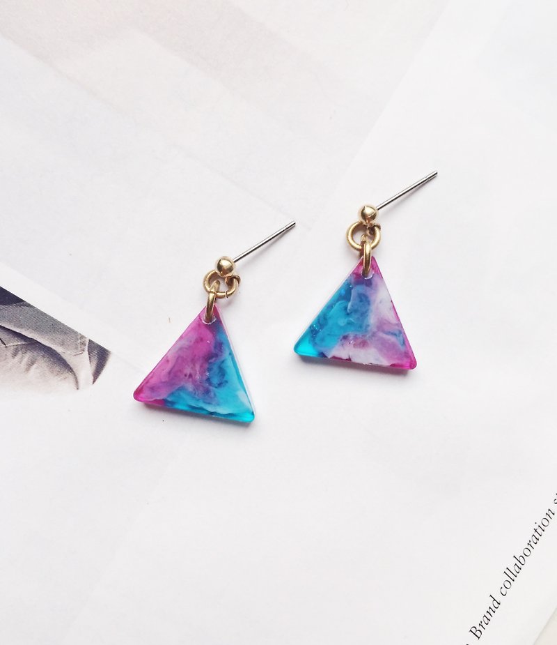 La Don - Triangle Purple Blue Green 02 Ear Pin / Ear Clip - ต่างหู - อะคริลิค สีม่วง