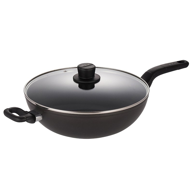 Tefal French Tefal anode 32CM single handle non-stick wok (covered) - Pots & Pans - Aluminum Alloy Black
