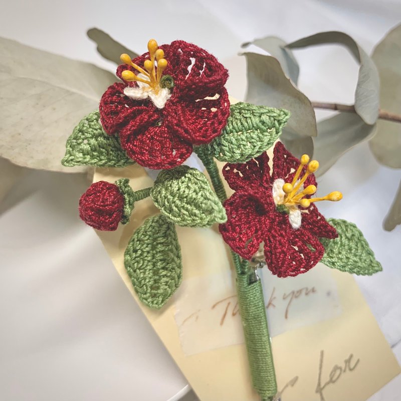 Camellia 椿花 山茶花 Brooch 胸針 花系 結婚 襟花 胸花 客製 - 胸針 - 棉．麻 紅色