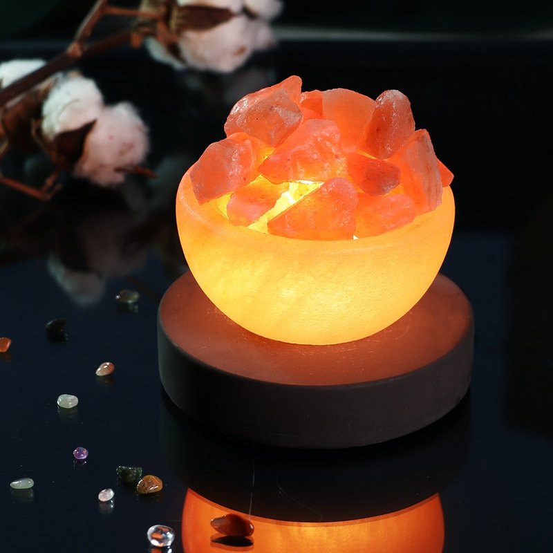 Graphite Black/ Clear Water Mold (Small Cornucopia) Salt Lamp for Lucky Gathering and Positive Energy - โคมไฟ - ปูน สีส้ม