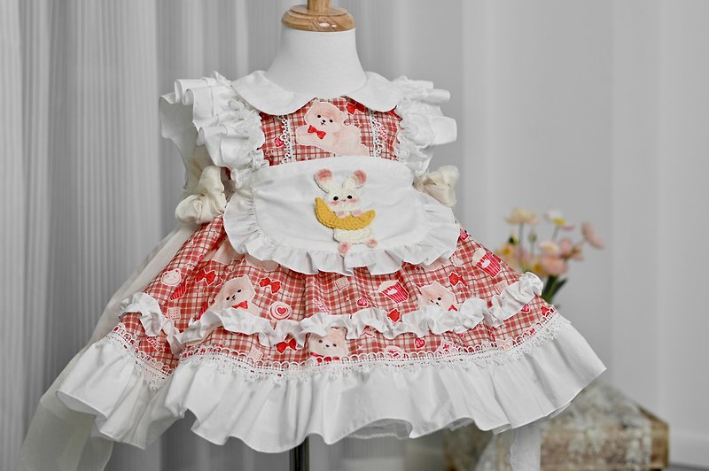 ผ้าฝ้าย/ผ้าลินิน กระโปรง - Granny Meow Handmade | Children's Dress with Moon Rabbit Lolita Dress with Puppy Handle