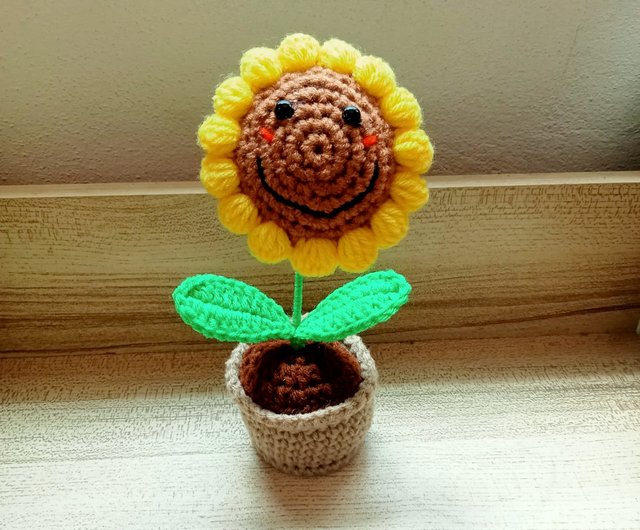 花ひまわりの鉢植え - ショップ SasideniCrochet 観葉植物 - Pinkoi