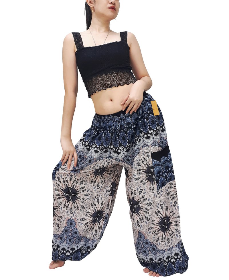 Women Pants Aladdin Pants Thai Pants Gypsy Pants Rayon Bohemian Trouser - 男長褲/休閒褲 - 其他材質 黑色