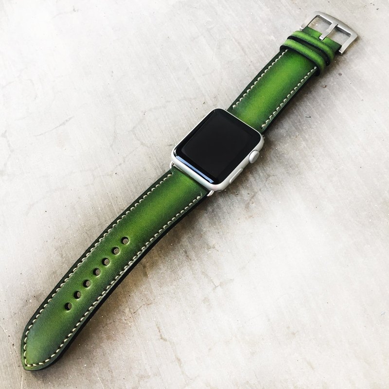 Apple Watch Band 38mm 42mm 40mm 44mm, HandStitched Handmade - สายนาฬิกา - หนังแท้ สีเขียว