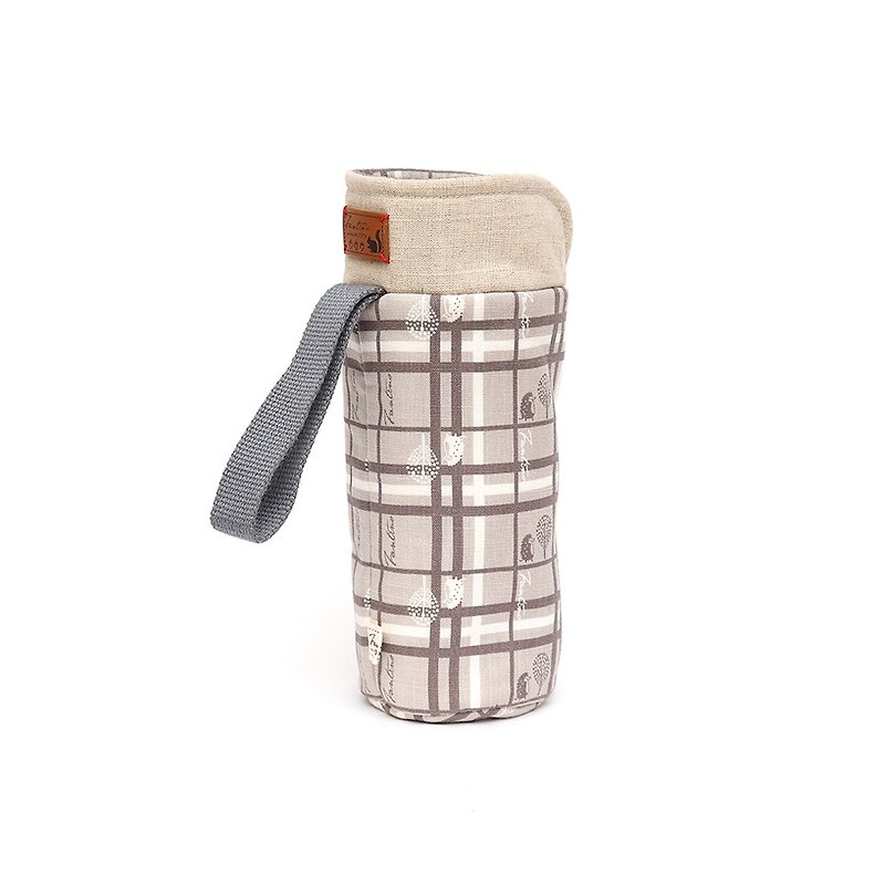SOLD OUT) Insulated Bumper Water Bottle Bag - Plaid Blocks - Moon Grey/Gift Exchange - Beverage Holders & Bags - Cotton & Hemp Gray