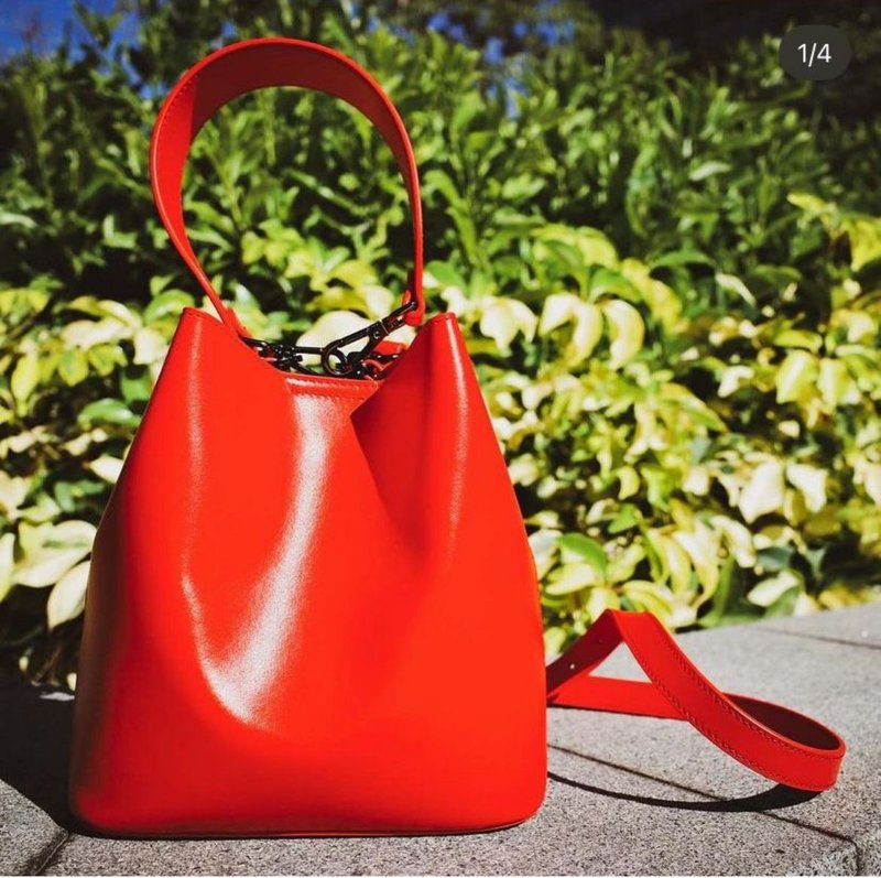 simple.she vintage leather shoulder crossbody bag red col - Drawstring Bags - Genuine Leather Red