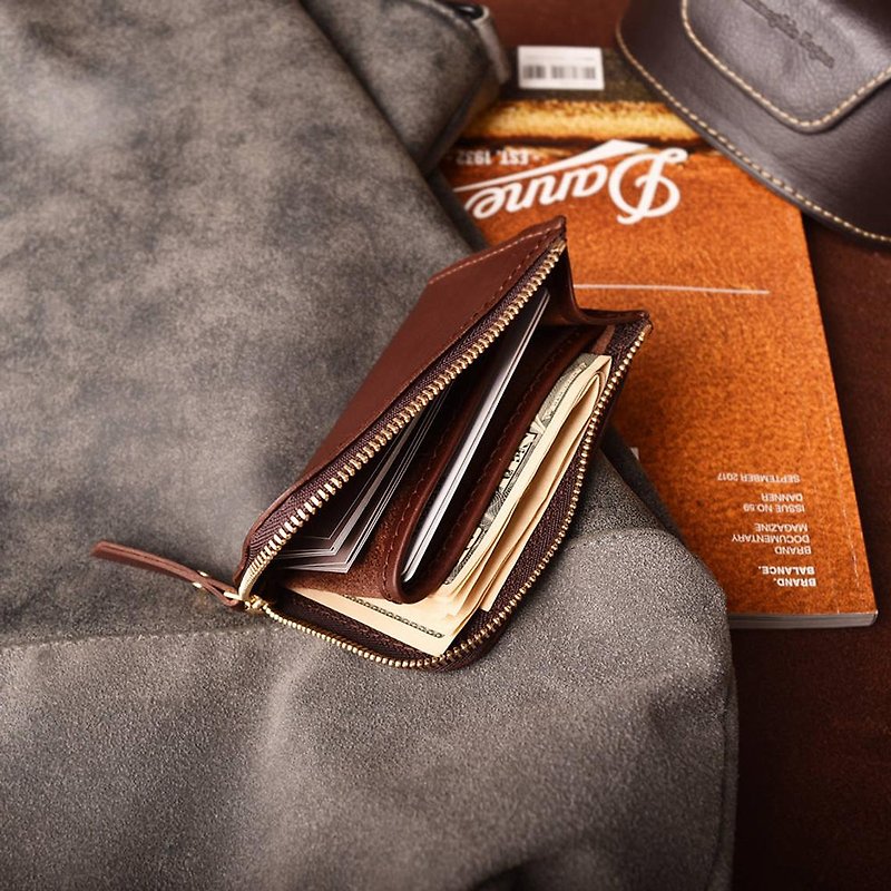 Handmade leather zipper wallet (M) - อื่นๆ - หนังแท้ สีนำ้ตาล