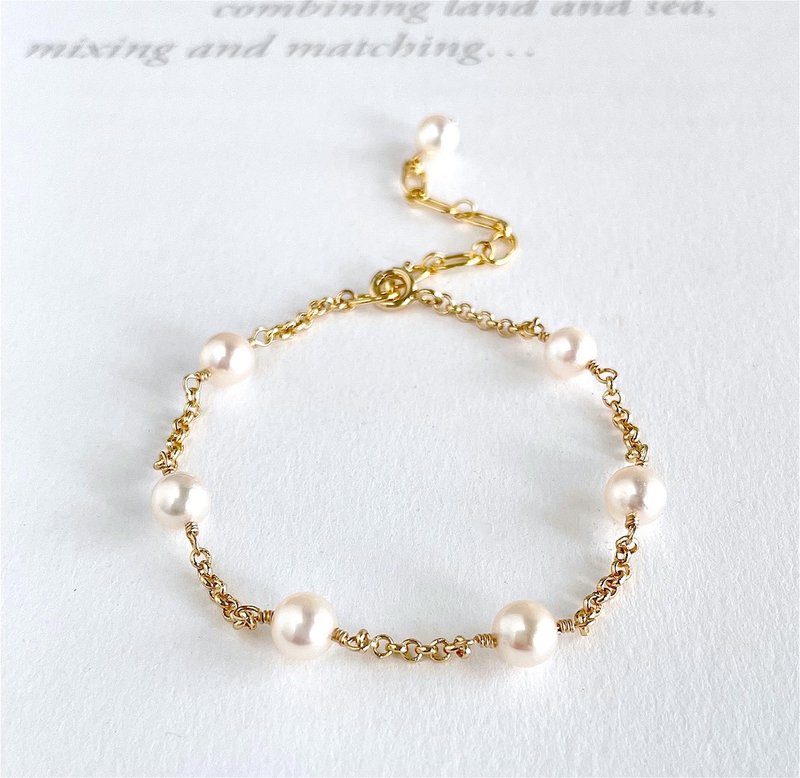 Akoya pearl アコヤパールのステーションブレスレット　7粒 - 手鍊/手環 - 珍珠 白色