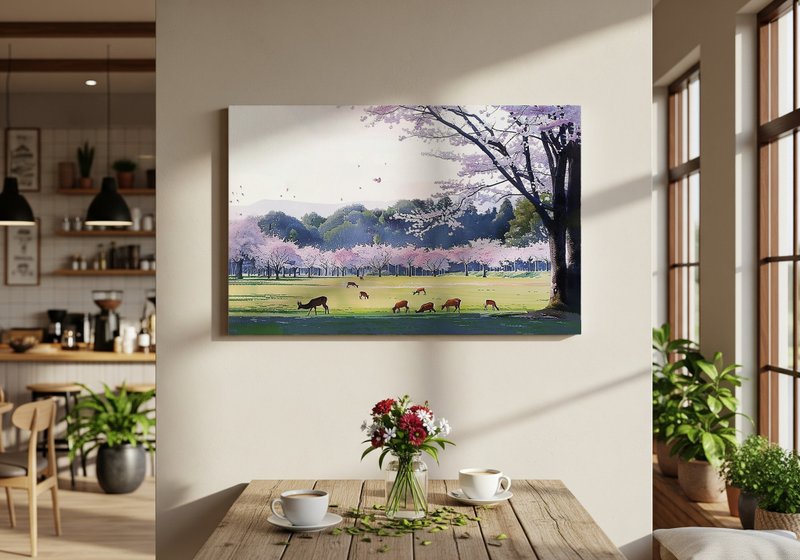 日本製帆布掛畫・奈良公園・日本風景・送禮、擺設 - 壁貼/牆壁裝飾 - 棉．麻 