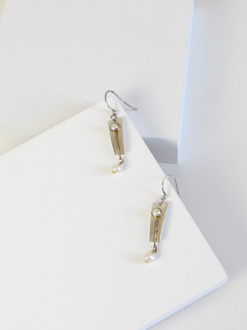 BOITE LAQUE Vintage Pearl Gold Vermeil Silver Dangle Earrings