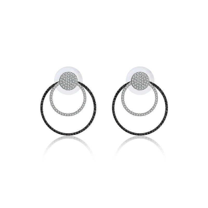 Double Circle Diamond Earring With Black Diamond - Earrings & Clip-ons - Gemstone Black