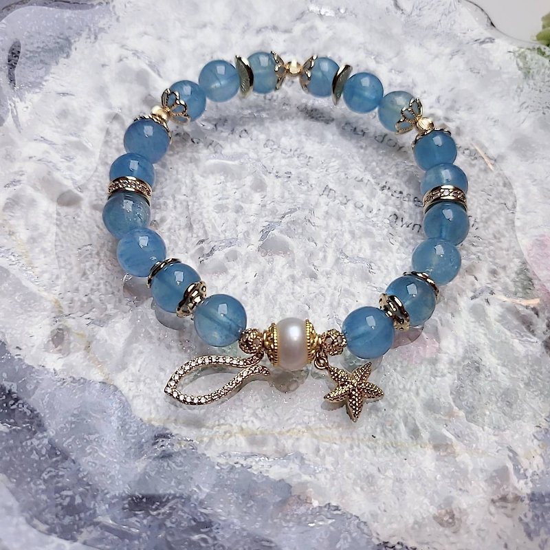 Aphrodite.C ice aquamarine - including 14K gold anti-allergic accessories bracelet chain (designer style) - Bracelets - Crystal 