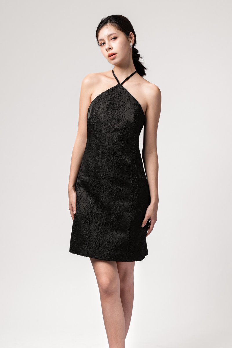 DAN-Silk Halter Dress(Black) - One Piece Dresses - Other Man-Made Fibers Black