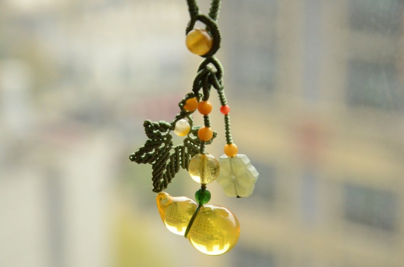 【福爱】Natural Amber Gourd Heart Sutra Pendant - พวงกุญแจ - เครื่องเพชรพลอย 