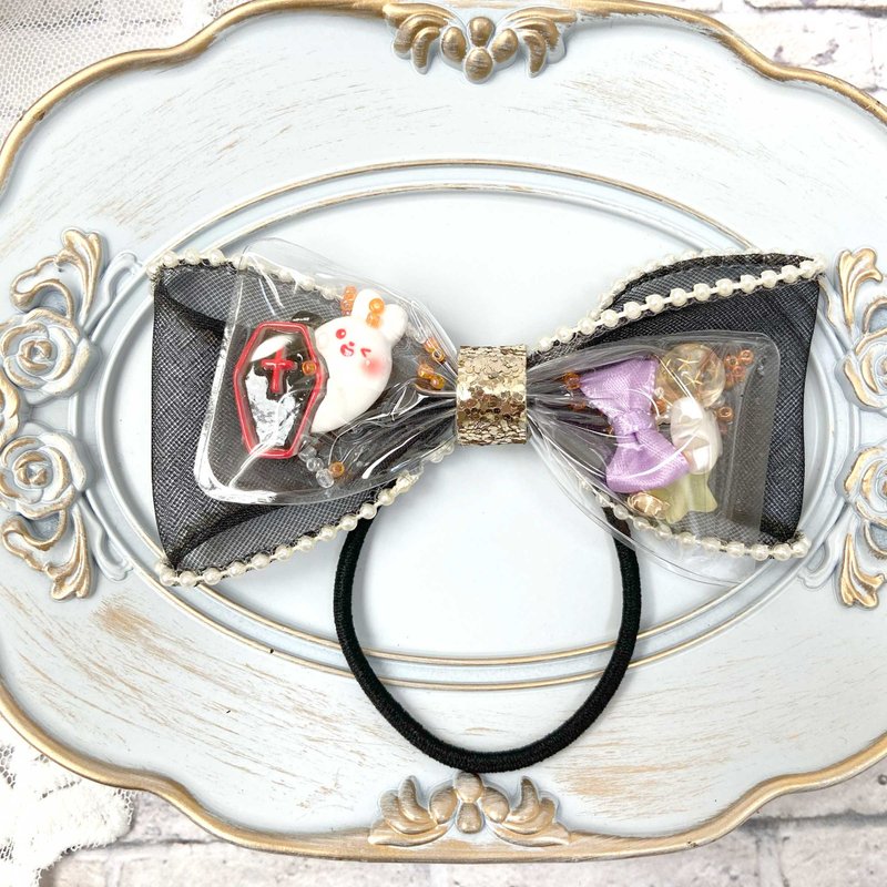 Clear tulle ribbon rabbit silver hair tie - Hair Accessories - Other Materials Black