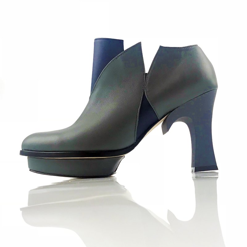 Tulip  (grey pump handmade leather shoes) - High Heels - Genuine Leather Gray
