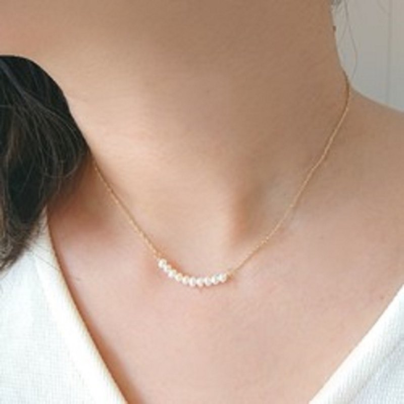 14kgf Freshwater pearl delicate necklace - สร้อยคอ - ไข่มุก สีทอง