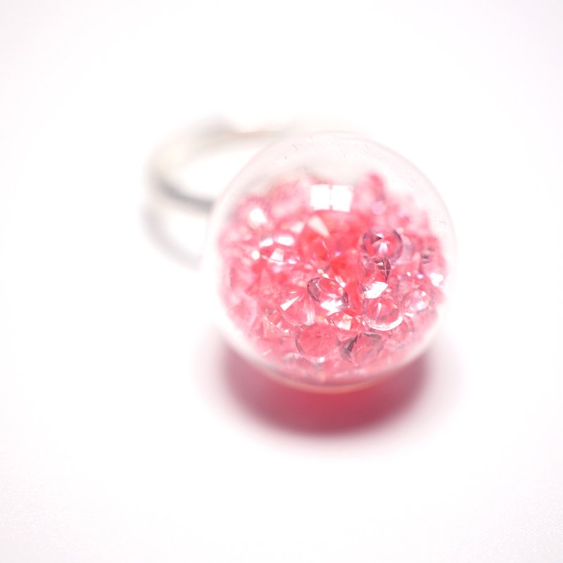 A Handmade 粉紅色水晶玻璃球戒指 - 耳環/耳夾 - 玻璃 