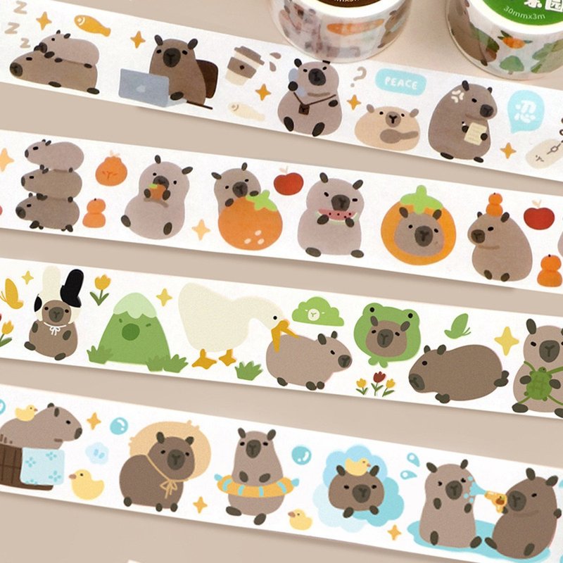 【卡皮巴拉樂園】和紙手帳膠帶 創意水豚可愛動物拼貼DIY素材貼紙 - 紙膠帶/和紙/PET - 紙 