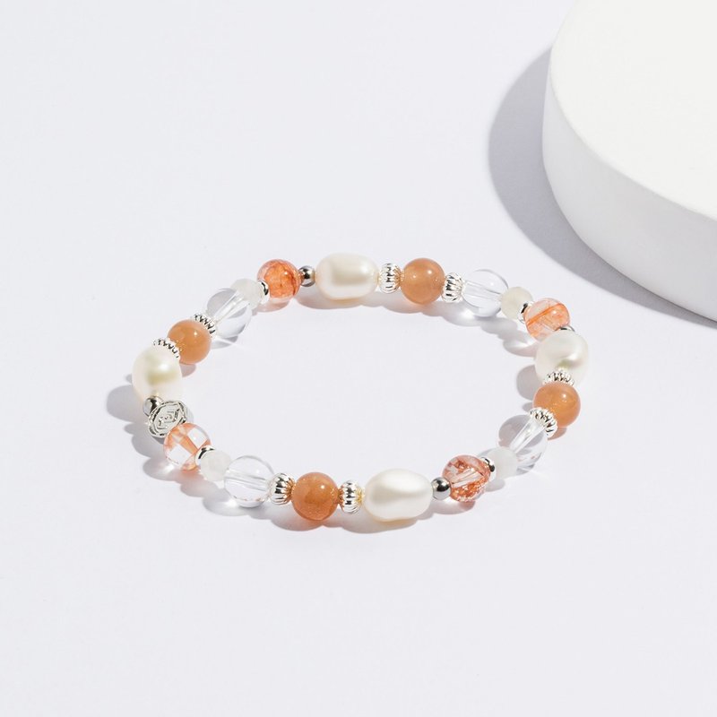 (Popularity + Recruiting Honorable People) Light Picking | Stone Red Gum Flower Moonstone White Crystal | Crystal Bracelet - Bracelets - Pearl Orange