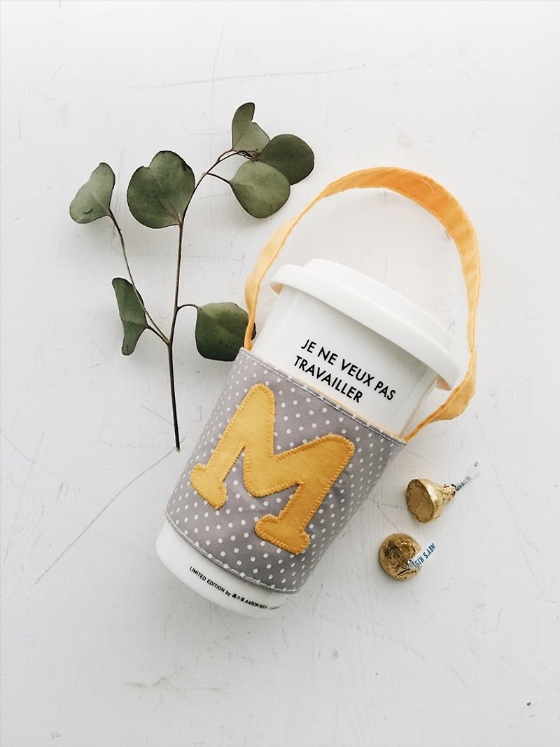 Hairmo exclusive letter portable beverage bag - little paragraph (hand cup / coffee cup / accompanying cup) - ถุงใส่กระติกนำ้ - ผ้าฝ้าย/ผ้าลินิน สีเทา