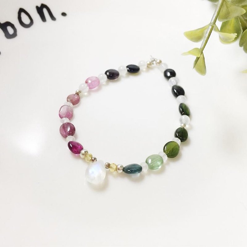 MH sterling silver natural stone independent series_Candy Garden_碧玺 - Bracelets - Gemstone Multicolor