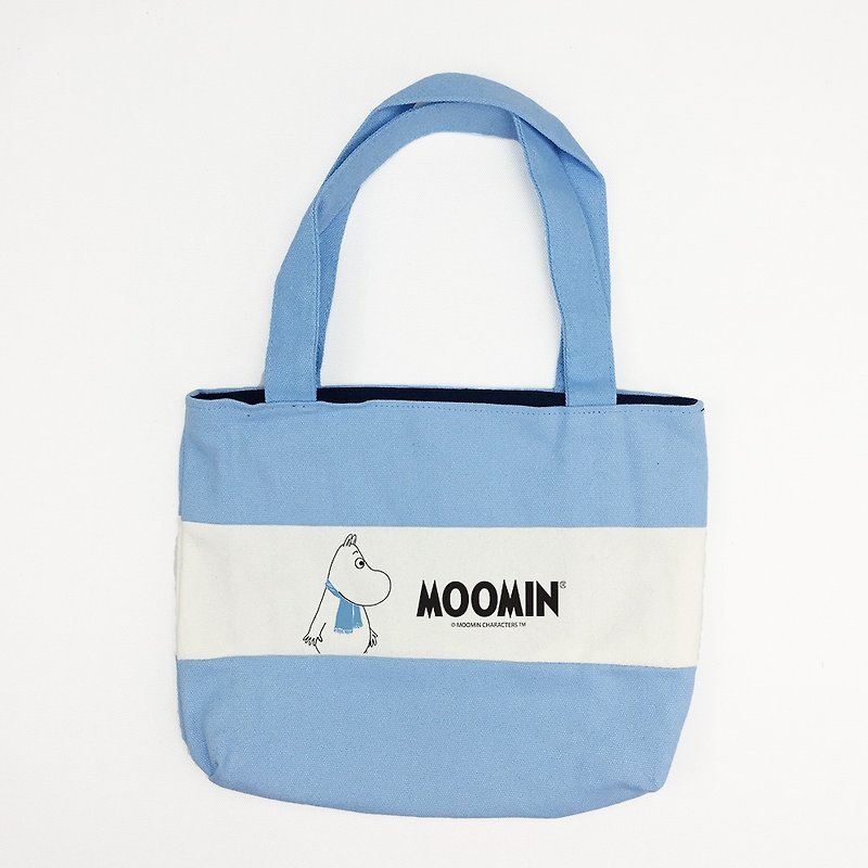 MOOMIN authorization-two-color small tote bag (water blue and white) - Handbags & Totes - Cotton & Hemp Blue
