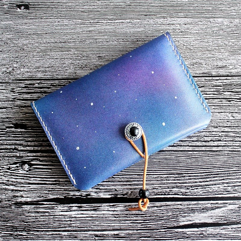 Starry hand-stitched layer of vegetable tanned leather business card holder card case customized exchange gift birthday gift - Card Holders & Cases - Genuine Leather Multicolor