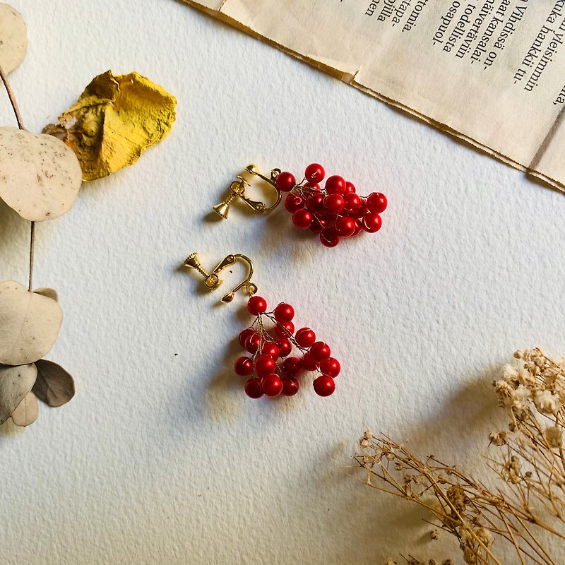 vividesign flower fruit tree red fruit earrings - Earrings & Clip-ons - Other Materials Red