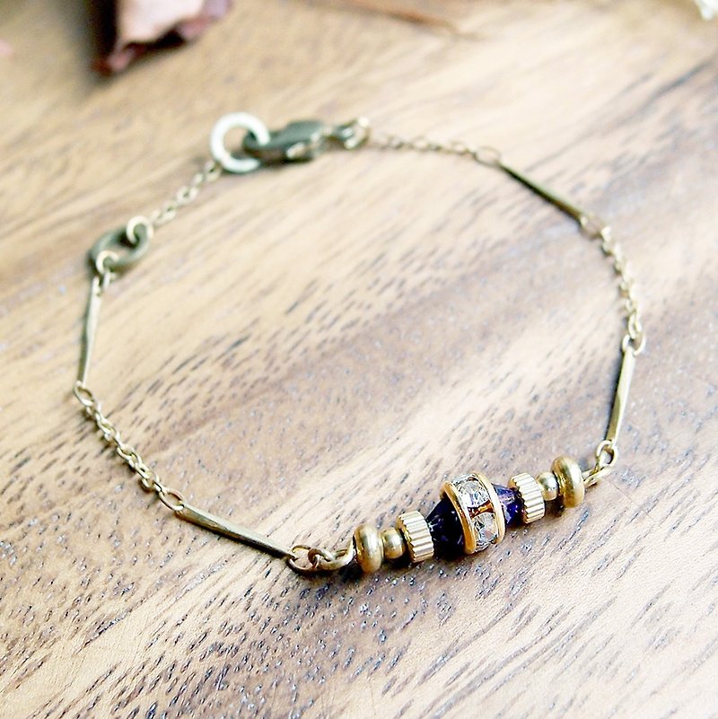 Distance ♦ ViiArt ♦ - ♦ antique purple bead bracelet Bronze drill Stone - สร้อยข้อมือ - โลหะ สีทอง