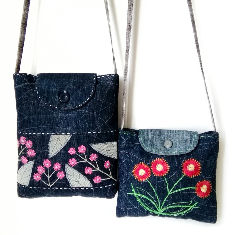 Handmade Small Denim Embroidered Purses for Women, Handcrafted Boho Style Bags. - Messenger Bags & Sling Bags - Cotton & Hemp 