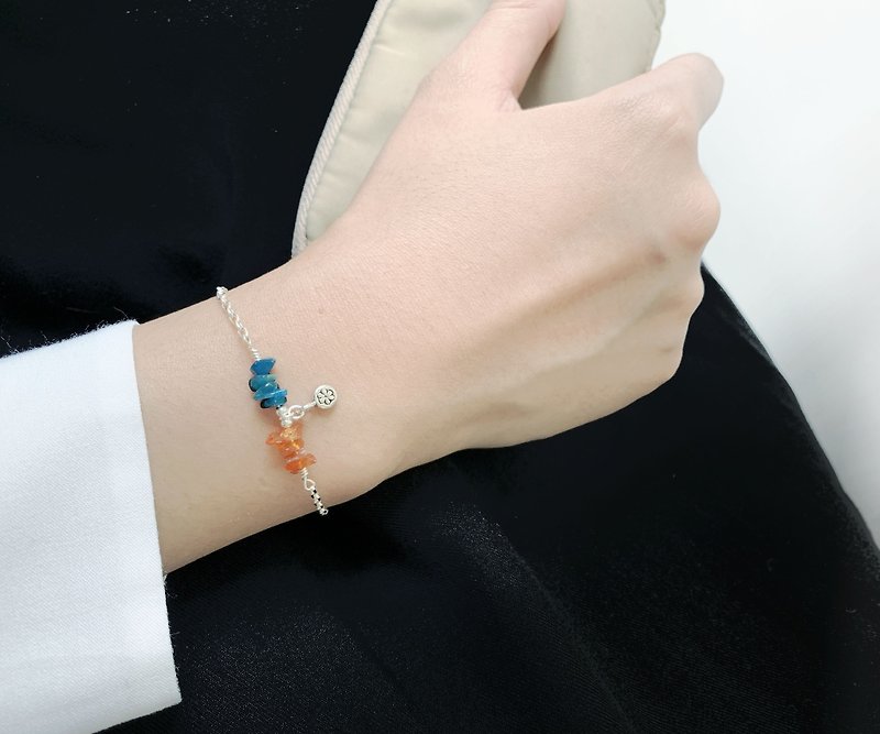 簡約直線手鍊 / 溫度 - 藍晶石 瑪瑙 925銀手鍊 - 手鍊/手鐲 - 半寶石 橘色