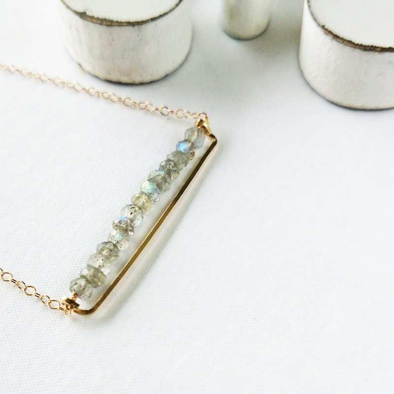 14kgf♡宝石質AAA labradorite line bar necklace - 項鍊 - 寶石 灰色
