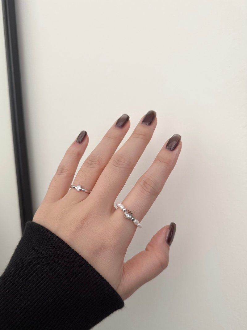 Elastic ring pearl simple fetal hair ring couples wedding ring - เครื่องประดับ - เงิน 