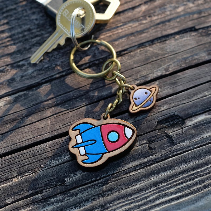 Painted Wooden key ring - Rocket - Keychains - Wood Multicolor